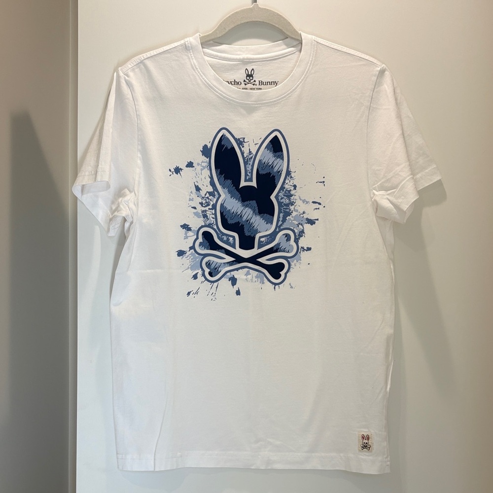 Psycho Bunny Graphic Tee | Blue White | 4 Small